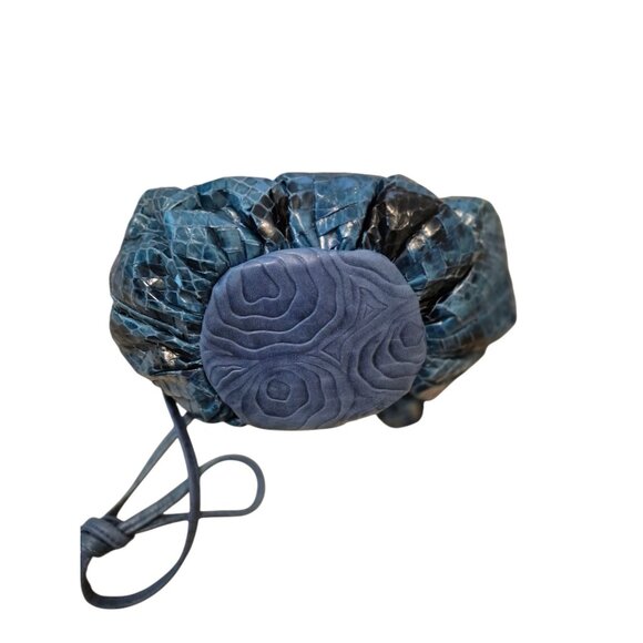 Vintage Snakeskin Python Shoulder Bag Purse Teal Blue Clamshell Leather Interior - Picture 4 of 5